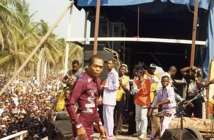 Fela Kuti at Lekki Sunsplash in Lagos 1, 1991, Biyi Bandele
